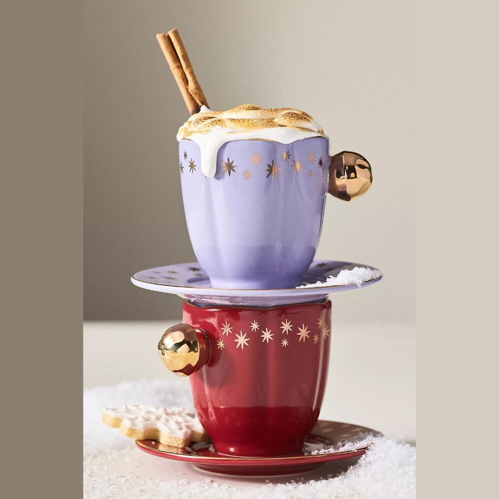 NEW Set of 2 New York City Ballet - Espresso Cup & Saucer - Purple & Red